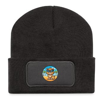 Liger Hybrid Löwe Tiger Katzenrasse Cartoon Strand - Recycelte Patch Beanie - Dunkelgrau - Vorne