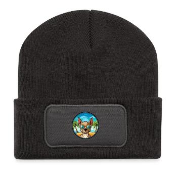 Mexikanische haarlose Hunderasse Cartoon Sonnenbrille Strand - Recycelte Patch Beanie - Dunkelgrau - Vorne