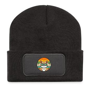 Europäische Kurzhaarkatze Rasse Cartoon Sonnenbrille - Recycelte Patch Beanie - Dunkelgrau - Vorne