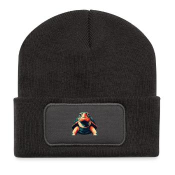 Turtle Cartoon Character Colorful Pet Animal - Recycled Patch Beanie - dark grey - Front