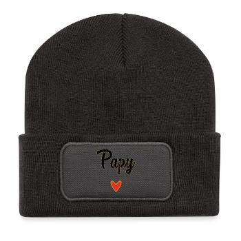 PAPY. PAPA. FÊTE DES PÈRES. BONNE FÊTE PAPA - Beanie recyclé à patch - charbon - Devant