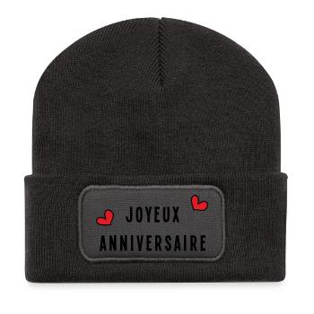 HAPPY BIRTHDAY. ANNIVERSAIRE. BON ANNIVERSAIRE - Beanie recyclé à patch - charbon - Devant