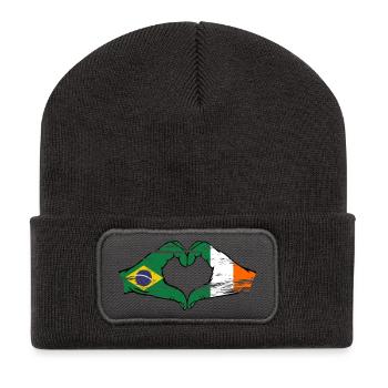 Brésil Irlande Drapeau Aiguilles Coeur Forme Utilisé - Beanie recyclé à patch - charbon - Devant