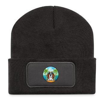 Basset Bleu De Gascogne Hunderasse Cartoon Beach - Recycelte Patch Beanie - Dunkelgrau - Vorne
