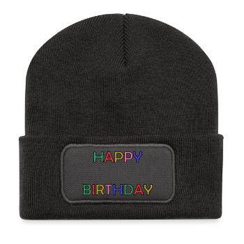 HAPPY BIRTHDAY. ANNIVERSAIRE. BON ANNIVERSAIRE - Beanie recyclé à patch - charbon - Devant