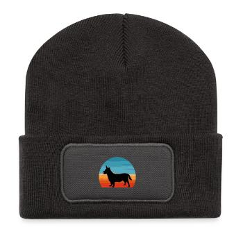 Lancashire Heeler Hund Liebe Silhouette Retro Sonnenuntergang - Recycelte Patch Beanie - Dunkelgrau - Vorne