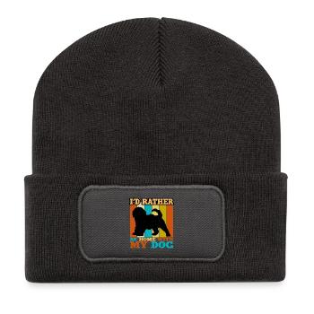 Cockapoo Hundeliebhaber Silhouette Vintage Sonnenuntergang - Recycelte Patch Beanie - Dunkelgrau - Vorne