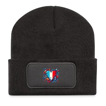 Französisches Vintage-Herz - Recycelte Patch Beanie - Dunkelgrau - Vorne