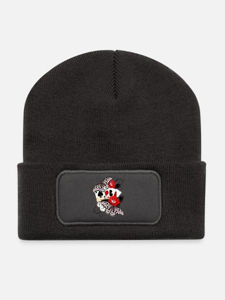 Kartenspiel mit Rosen und Schmetterlingen - Recycelte Patch Beanie - Dunkelgrau