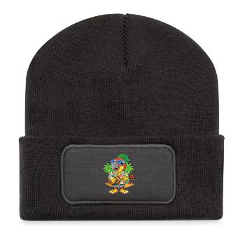 Lustige Papageien-Cartoon-Sommer-Strand-Sonnenbrille - Recycelte Patch Beanie - Dunkelgrau - Vorne