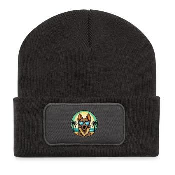 Belgischer Schäferhund Rasse Cartoon Sonnenbrille Strand - Recycelte Patch Beanie - Dunkelgrau - Vorne