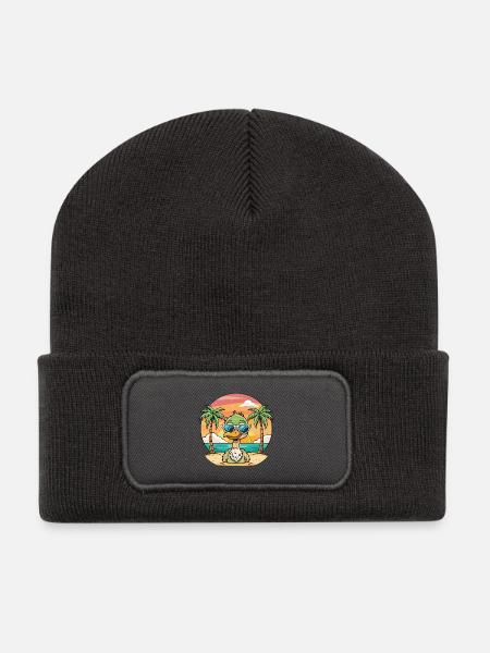 Strauß lustige Cartoon Sommer Strand Sonnenbrille - Recycelte Patch Beanie - Dunkelgrau