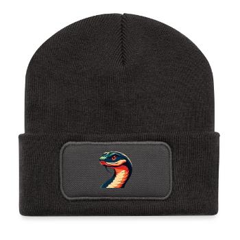 Schlange Cartoon Figur Buntes Haustier Tier - Recycelte Patch Beanie - Dunkelgrau - Vorne