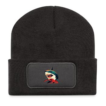 Hai Cartoon Figur Buntes Haustier Tier - Recycelte Patch Beanie - Dunkelgrau - Vorne
