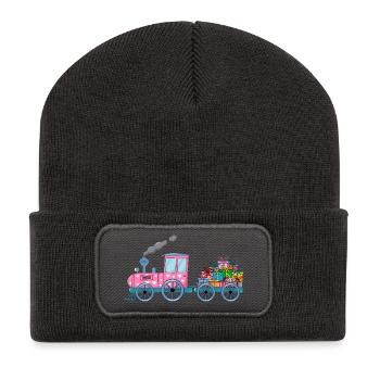 Children's train railway with trailer pink - Recycled Patch Beanie - dark grey - Front