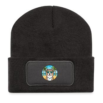Katalanische Schäferhundrasse Cartoon Sonnenbrille Strand - Recycelte Patch Beanie - Dunkelgrau - Vorne