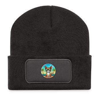 Abessinische Kurzhaarkatze Rasse Cartoon Sonnenbrille - Recycelte Patch Beanie - Dunkelgrau - Vorne