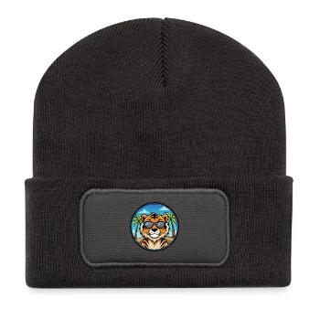 Tiger Lustige Cartoon Sommer Strand Sonnenbrille Cool - Recycelte Patch Beanie - Dunkelgrau - Vorne