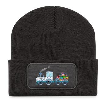 Children's train railway with trailer white - Recycled Patch Beanie - dark grey - Front