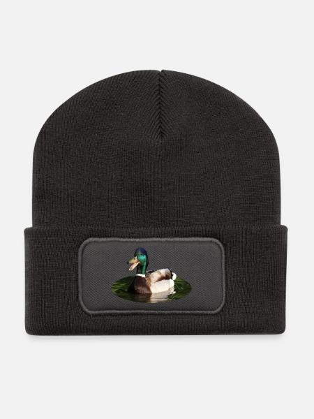 Stockente Ente - Recycelte Patch Beanie - Dunkelgrau