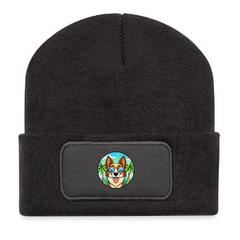 Nordamerikanischer Schäferhund Rasse Cartoon Beach - Recycelte Patch Beanie - Dunkelgrau - Vorne