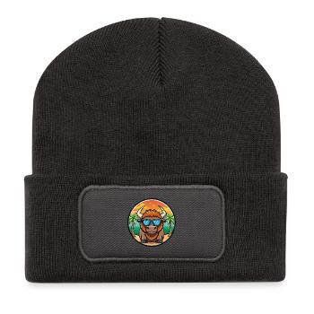 Bison Lustige Cartoon Sommer Strand Sonnenbrille Cool - Recycelte Patch Beanie - Dunkelgrau - Vorne