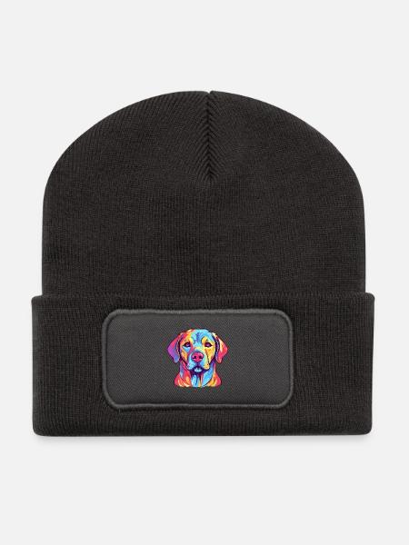Labrador Hund Rasse Aquarell Karikatur Kawaii Farbe - Recycelte Patch Beanie - Dunkelgrau