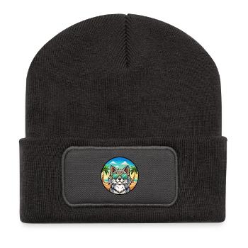 Norwegische Waldkatze Rasse Cartoon Sonnenbrille Strand - Recycelte Patch Beanie - Dunkelgrau - Vorne