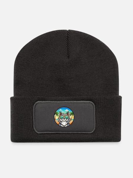 Norwegische Waldkatze Rasse Cartoon Sonnenbrille Strand - Recycelte Patch Beanie - Dunkelgrau