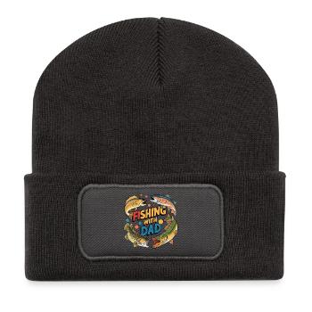 Angeln mit Papa mit bunten Fischen - Recycelte Patch Beanie - Dunkelgrau - Vorne