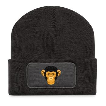 Affe Schimpanse - Goldener Tierkopf ohne Text - Recycelte Patch Beanie - Dunkelgrau - Vorne