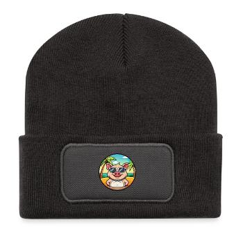 Schwein lustige Cartoon Sommer Strand Sonnenbrille Aufkleber - Recycelte Patch Beanie - Dunkelgrau - Vorne