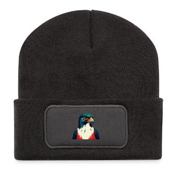 Falke Zeichentrickfigur Buntes Haustier Tier - Recycelte Patch Beanie - Dunkelgrau - Vorne