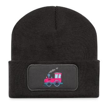 Kinderzug Eisenbahn pink - Recycelte Patch Beanie - Dunkelgrau - Vorne