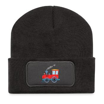 Kinderzug Eisenbahn rot - Recycelte Patch Beanie - Dunkelgrau - Vorne