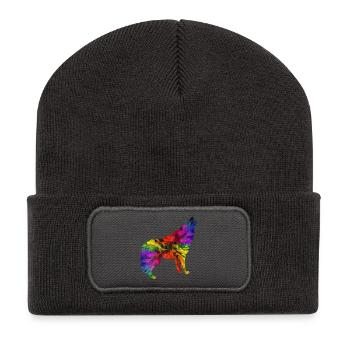Wolf Regenbogen - Recycelte Patch Beanie - Dunkelgrau - Vorne