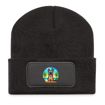 Deutsche Schafpudel Hunderasse Cartoon Sonnenbrille - Recycelte Patch Beanie - Dunkelgrau - Vorne