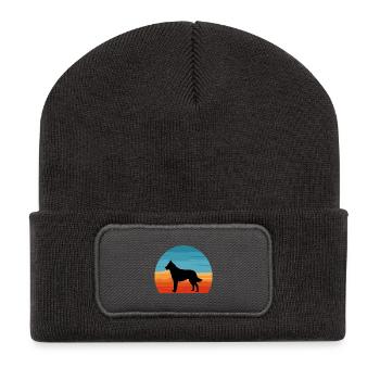 Belgischer Schäferhund Laekenois Hund Silhouette Retro - Recycelte Patch Beanie - Dunkelgrau - Vorne