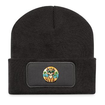 Brikett Griffon Vendéen Hunderasse Cartoon Strand - Recycelte Patch Beanie - Dunkelgrau - Vorne