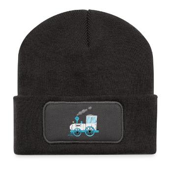 Kinderzug Eisenbahn weiß - Recycelte Patch Beanie - Dunkelgrau - Vorne