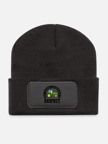Les agriculteurs méritent le respect - Beanie recyclé à patch - charbon