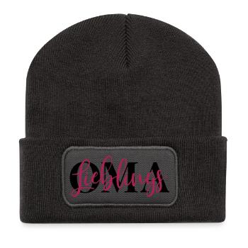 Lieblingsoma Oma - Recycelte Patch Beanie - Dunkelgrau - Vorne