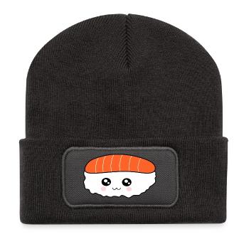 Kawaii, Nigiri, Saumon, Poisson, Riz, Cuisine japonaise - Beanie recyclé à patch - charbon - Devant