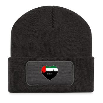 Dubai Uae Flagge Skyline Reise Souvenir - Recycelte Patch Beanie - Dunkelgrau - Vorne