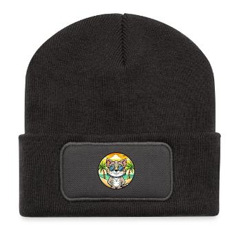 Europäische Kurzhaarkatze Rasse Cartoon Sonnenbrille - Recycelte Patch Beanie - Dunkelgrau - Vorne