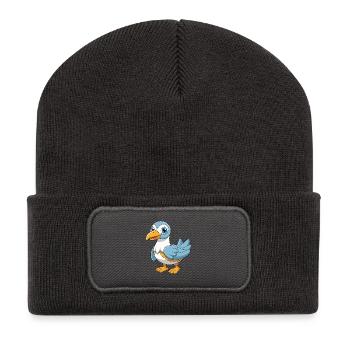 Albatross Niedliche Maskottchen Zeichentrickfigur Kawaii - Recycelte Patch Beanie - Dunkelgrau - Vorne