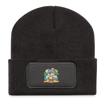 Wolf Lustige Cartoon Sommer Strand Sonnenbrille - Recycelte Patch Beanie - Dunkelgrau - Vorne