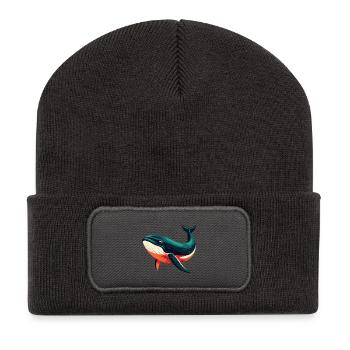 Whale Cartoon Character Colorful Pet Animal - Recycled Patch Beanie - dark grey - Front