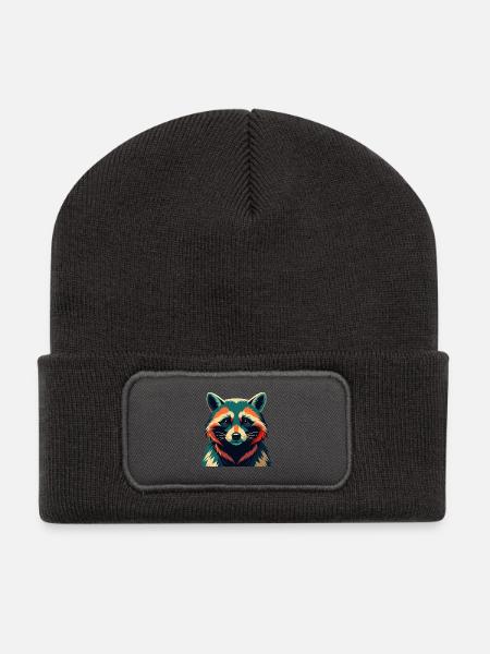Waschbär Cartoon Figur Buntes Haustier Tier - Recycelte Patch Beanie - Dunkelgrau