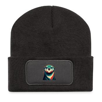 Otter Zeichentrickfigur Buntes Haustier Tier - Recycelte Patch Beanie - Dunkelgrau - Vorne